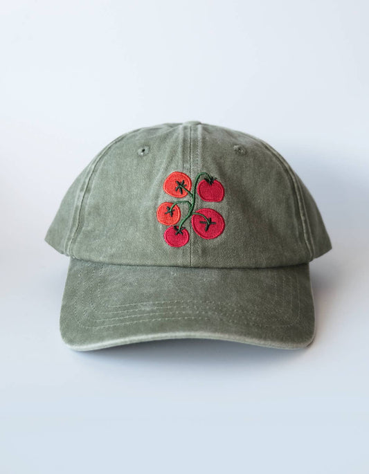 Tomato Vine Embroidered Hat, Washed Green