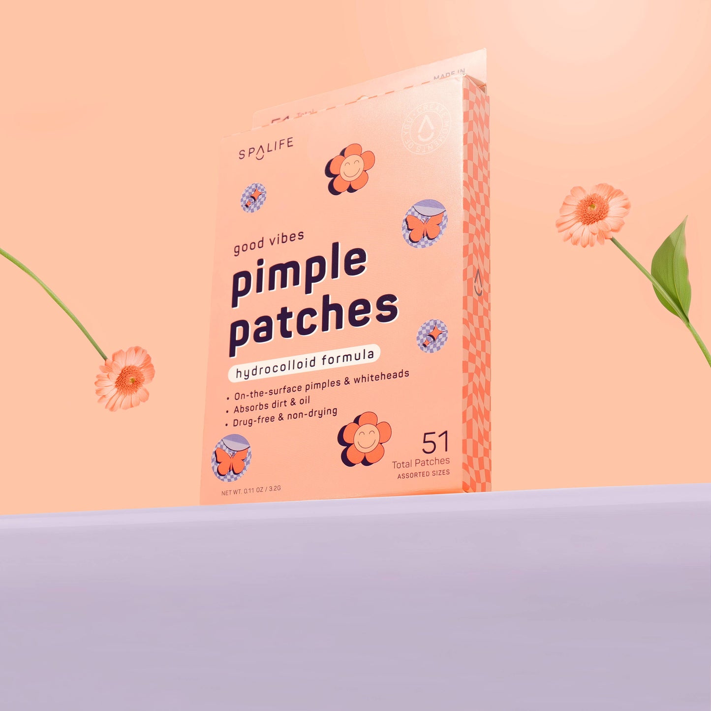 Hydrocolloid Pimple Patches - Good Vibes, Butterfly & Flowers 51ct