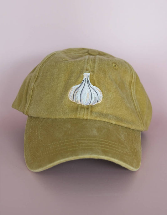 Garlic Embroidered Hat in Washed Mustard