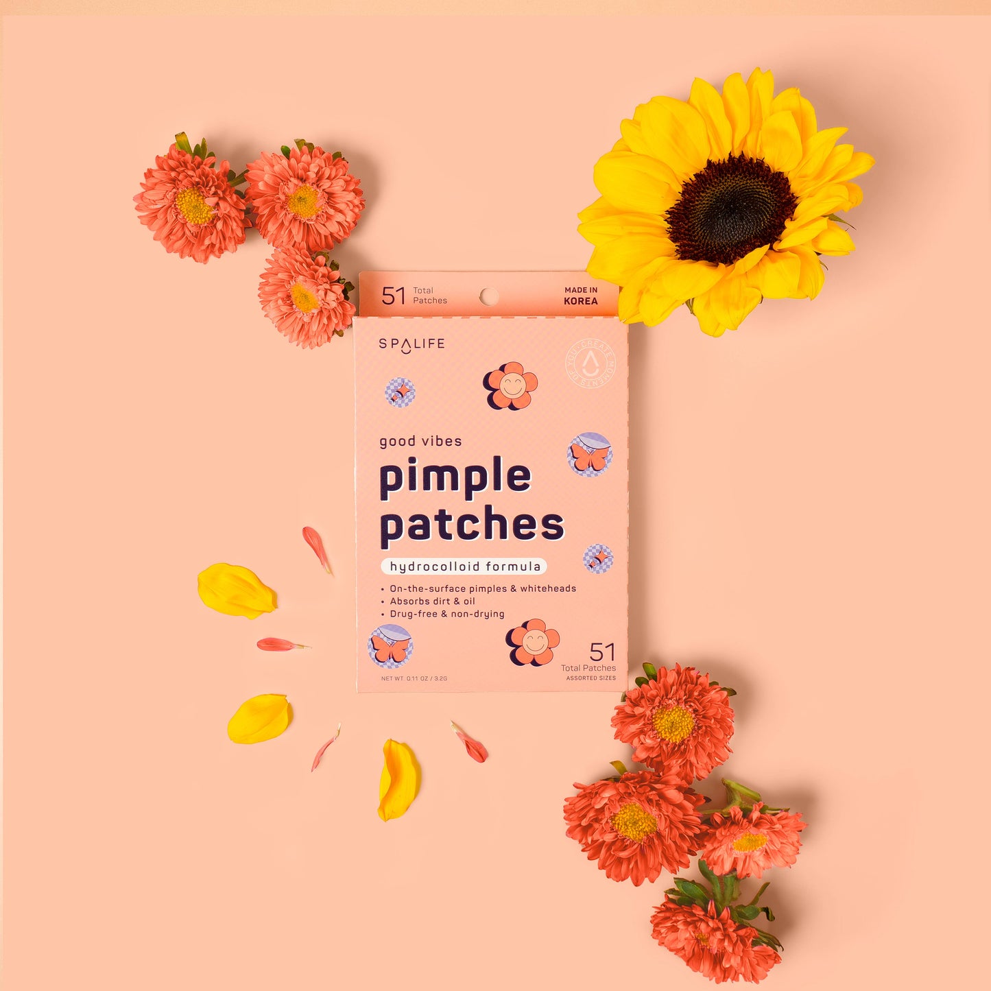 Hydrocolloid Pimple Patches - Good Vibes, Butterfly & Flowers 51ct