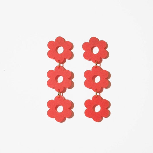 Red Daisy Chain Dangle Earrings