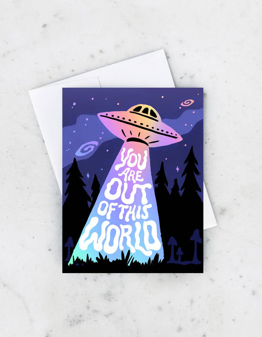 Holographic Foil Spaceship Greeting Card