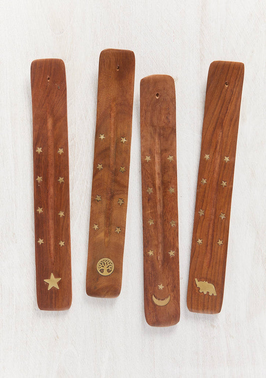 Incense Holder, Natural, Brass Motif