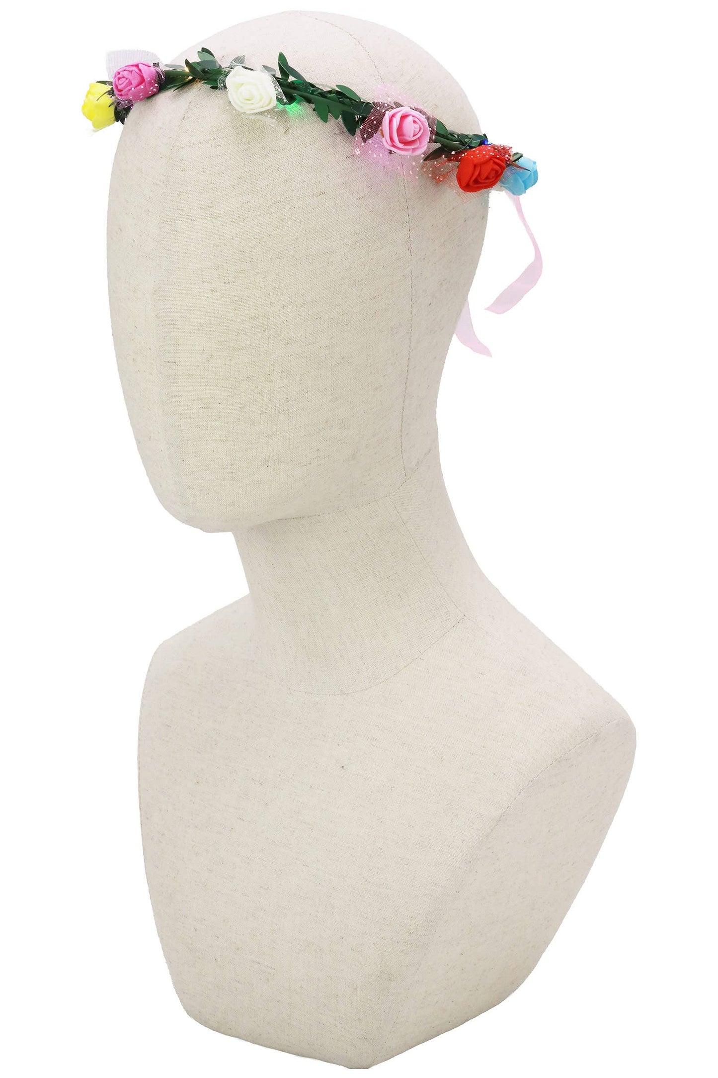 LED Light Up Mini Rose Lace Ribbon Flower Crown