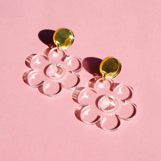 Daisy Earrings in Clear Acrylic Dangle Earrings