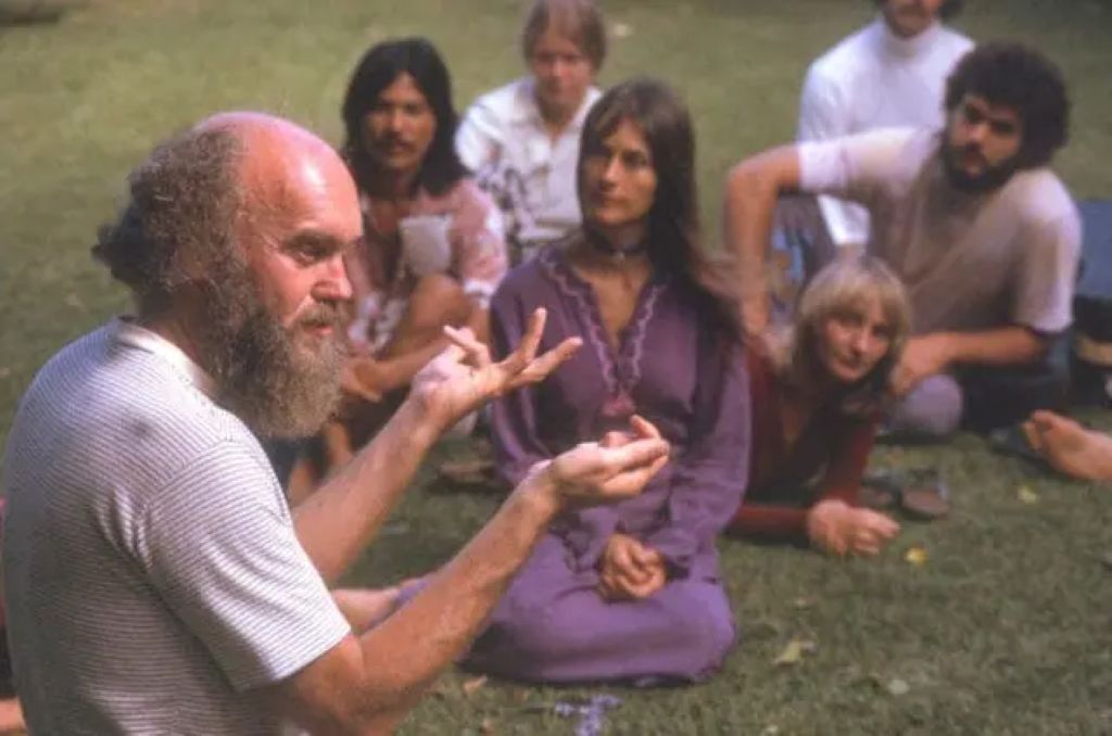 Ram Dass teaching outside in the 1970s