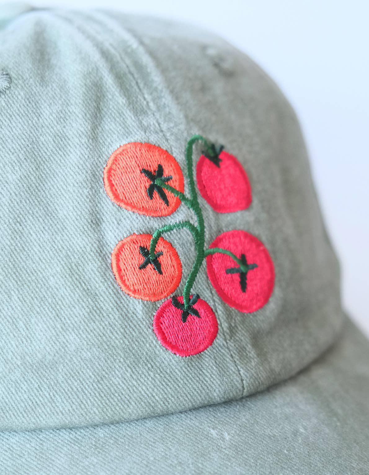 Tomato Vine Embroidered Hat, Washed Green