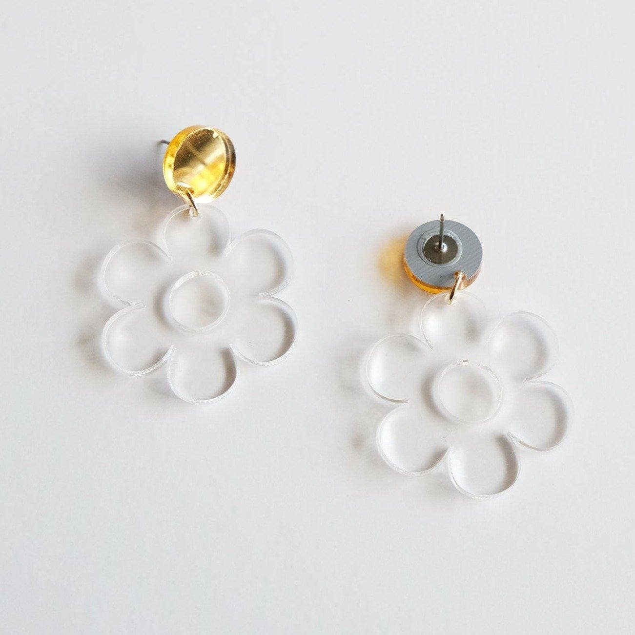 Daisy Earrings in Clear Acrylic Dangle Earrings