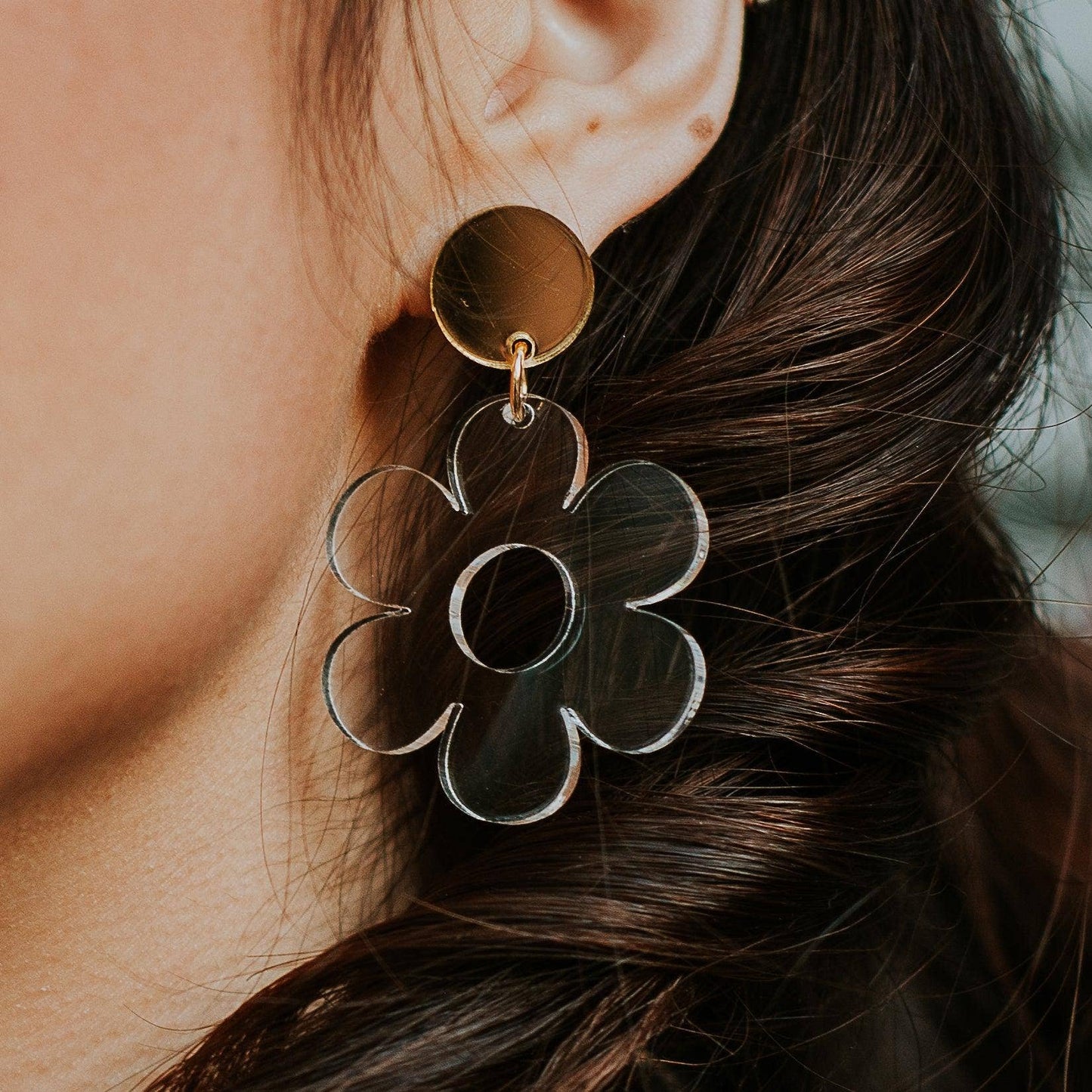Daisy Earrings in Clear Acrylic Dangle Earrings