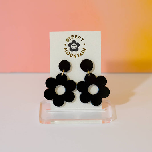 Black Daisy Acrylic Dangle Earrings