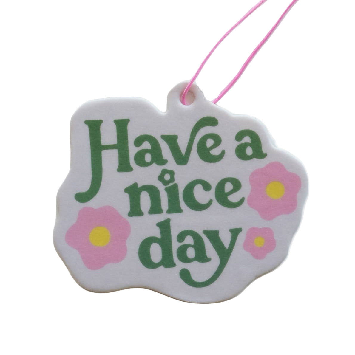 Decorative tag with 'Have a nice day' text and floral designs on a white background