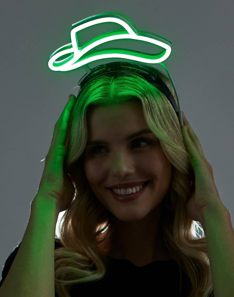 Light-Up Green Cowboy Hat Headband