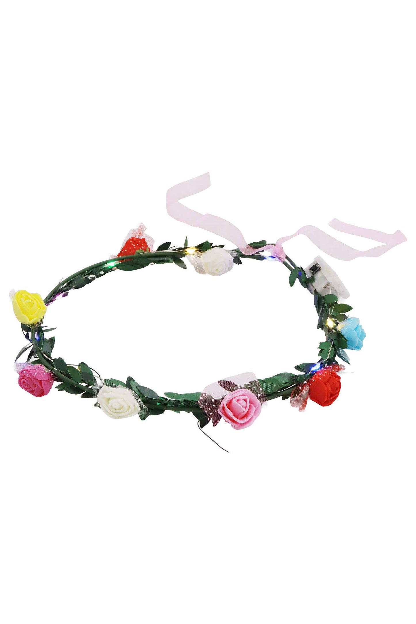 LED Light Up Mini Rose Lace Ribbon Flower Crown