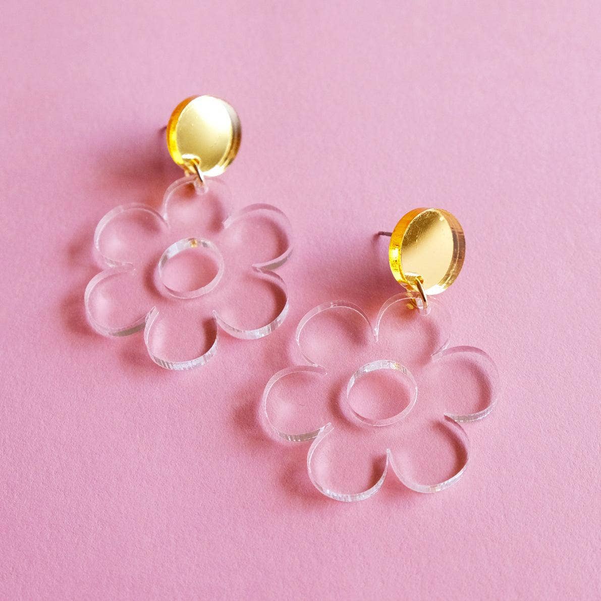 Daisy Earrings in Clear Acrylic Dangle Earrings