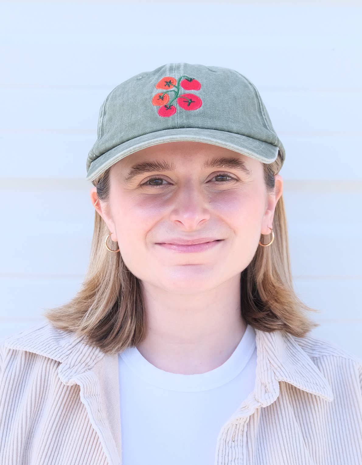 Tomato Vine Embroidered Hat, Washed Green