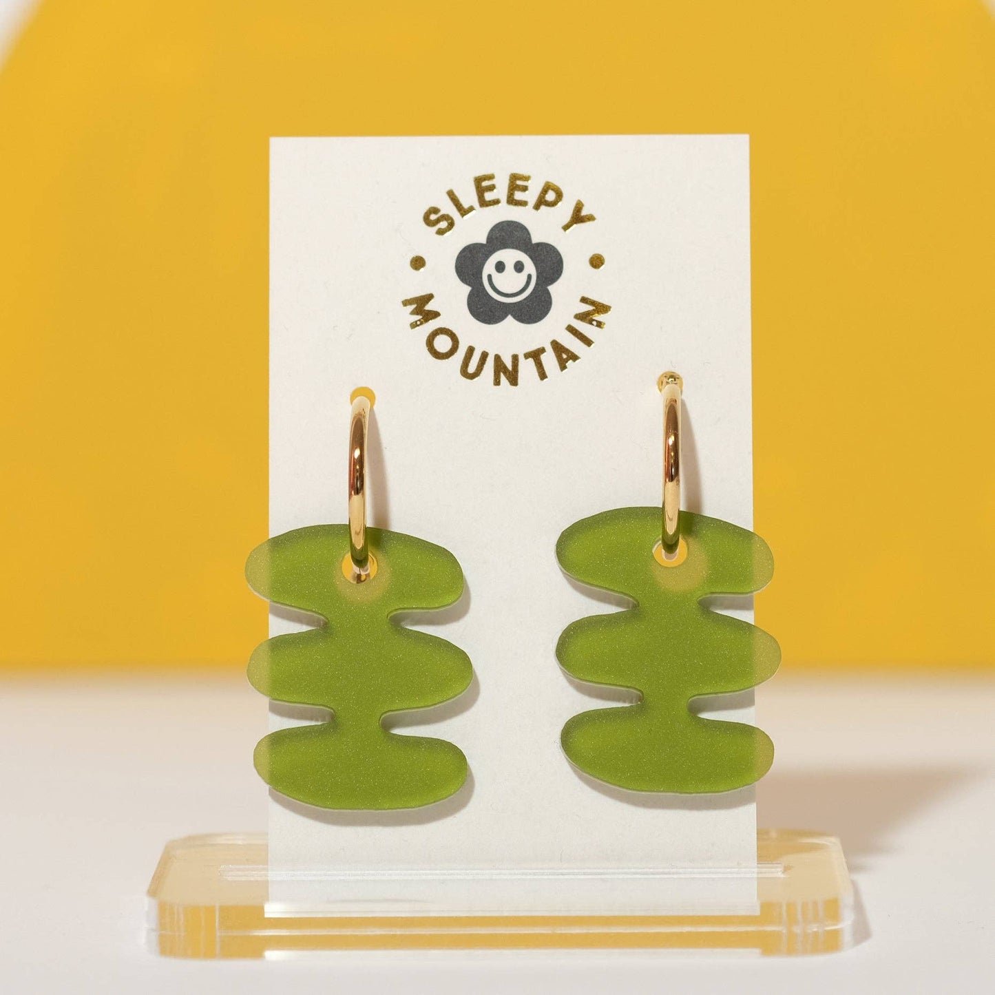 Abstract Hoop Earrings in Olive Bubble Bar
