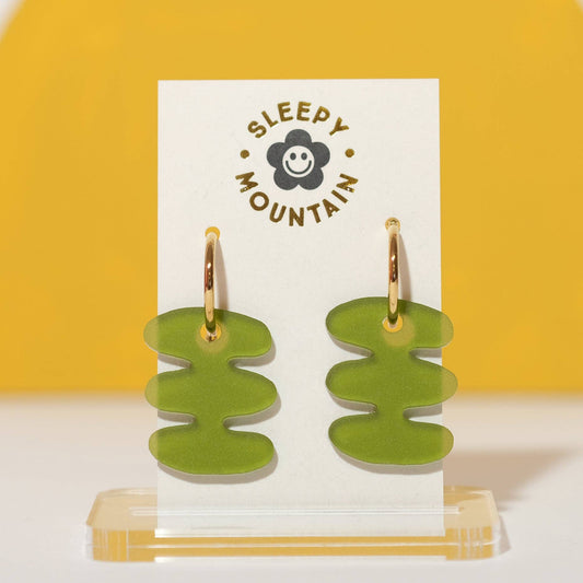 Abstract Hoop Earrings in Olive Bubble Bar