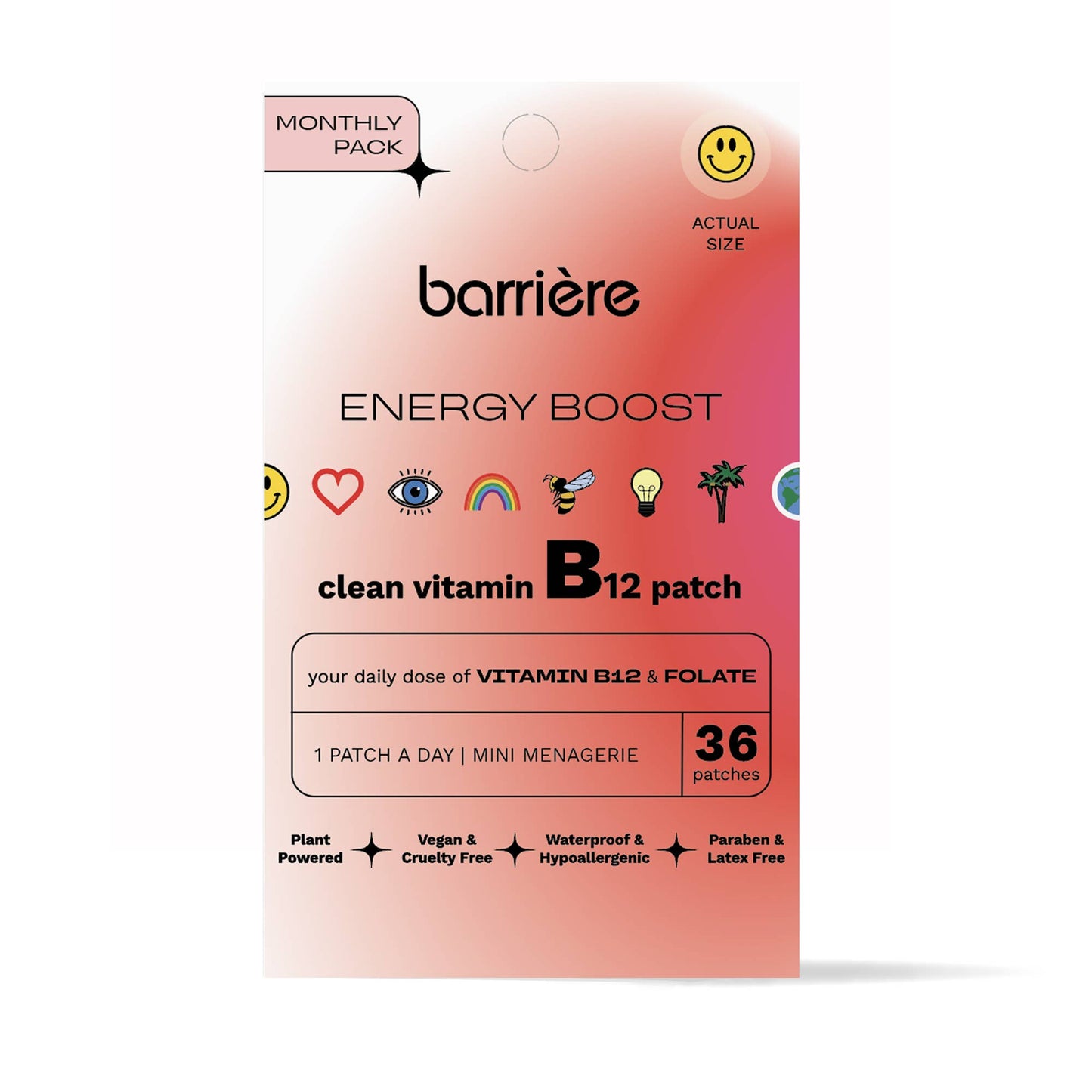ENERGY BOOST clean Vitamin B12 patch 36pk icon symbols