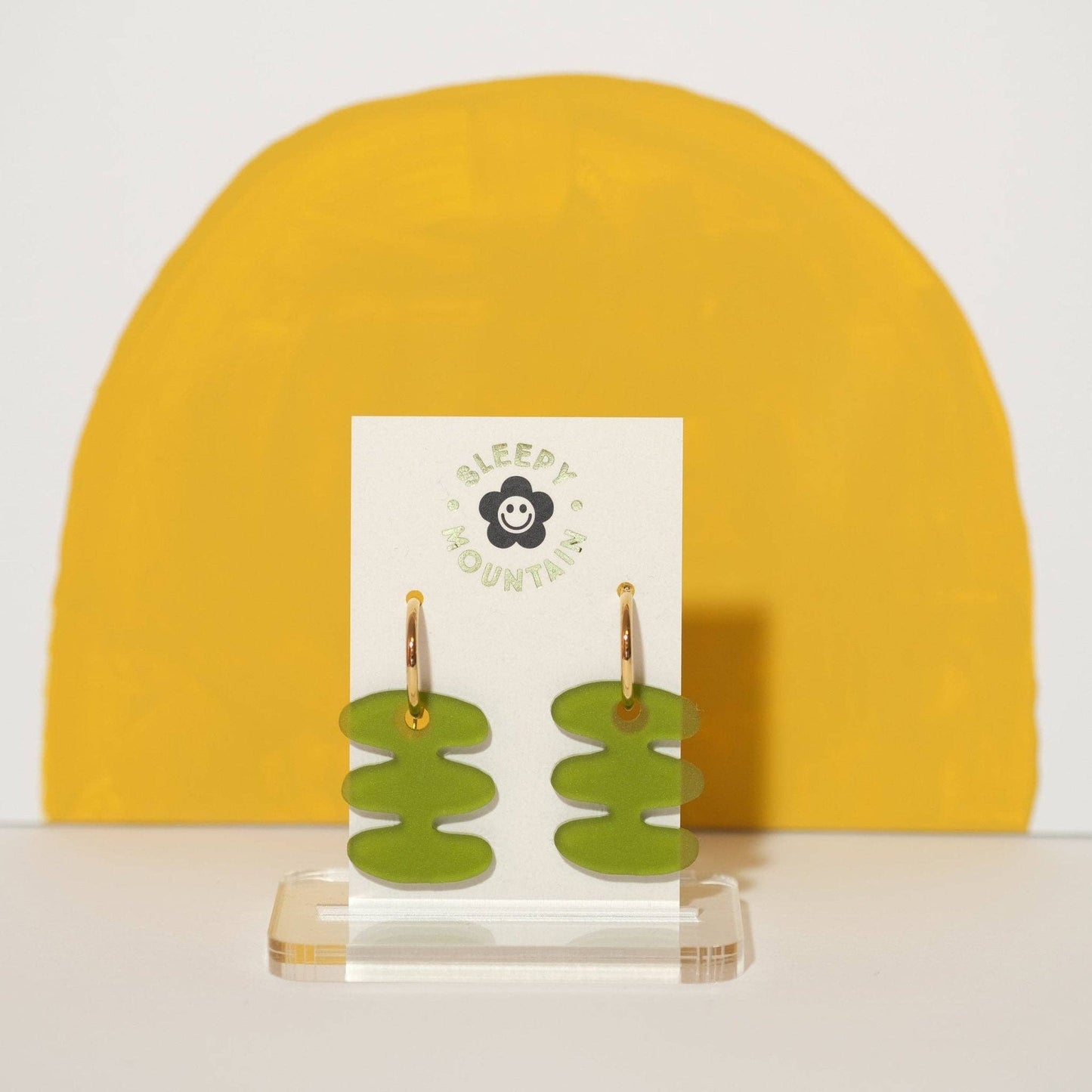 Abstract Hoop Earrings in Olive Bubble Bar